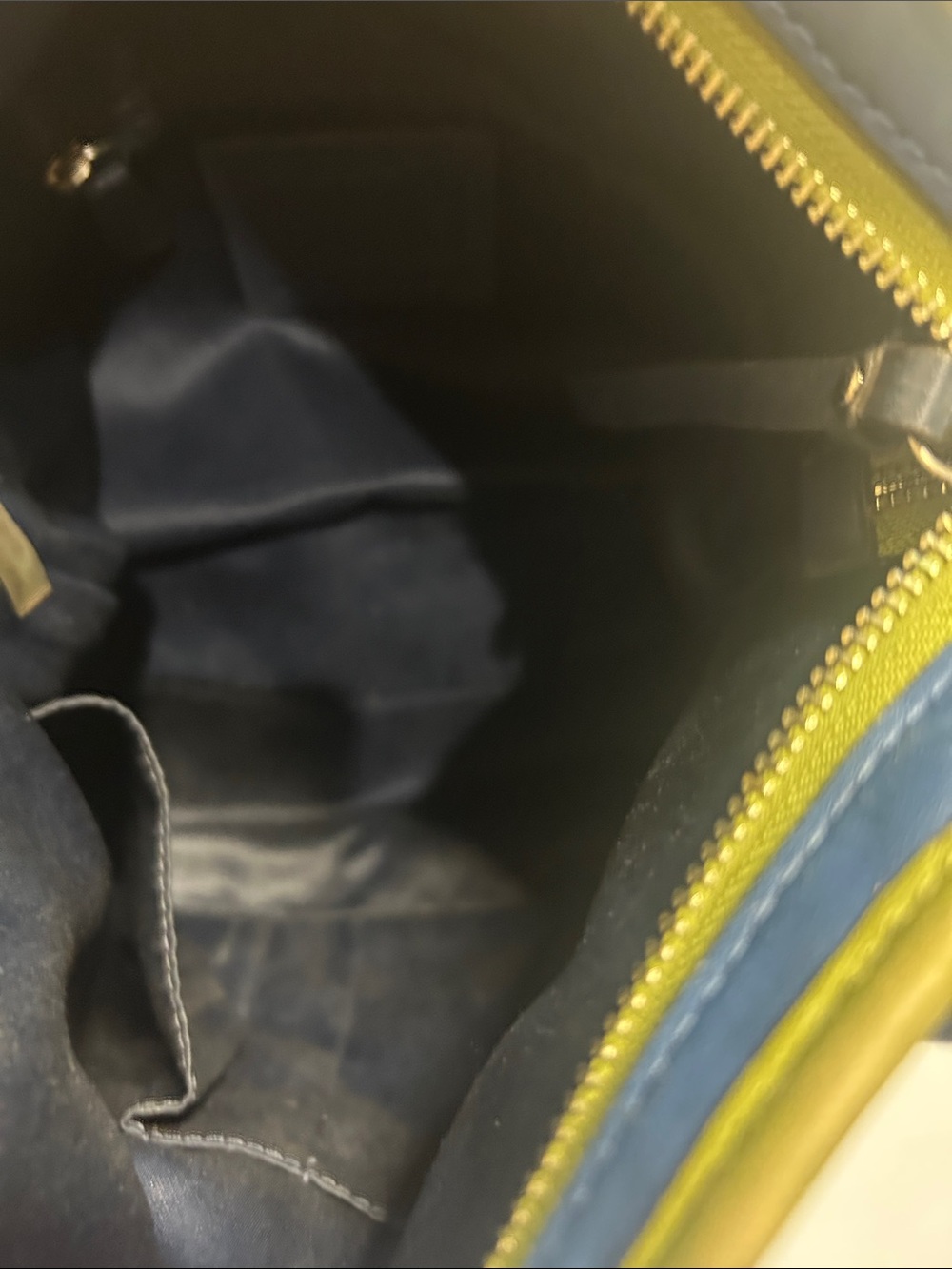 Coach Blue Leather Shoulder Tote with Lime Accent - Picture 9 of 9